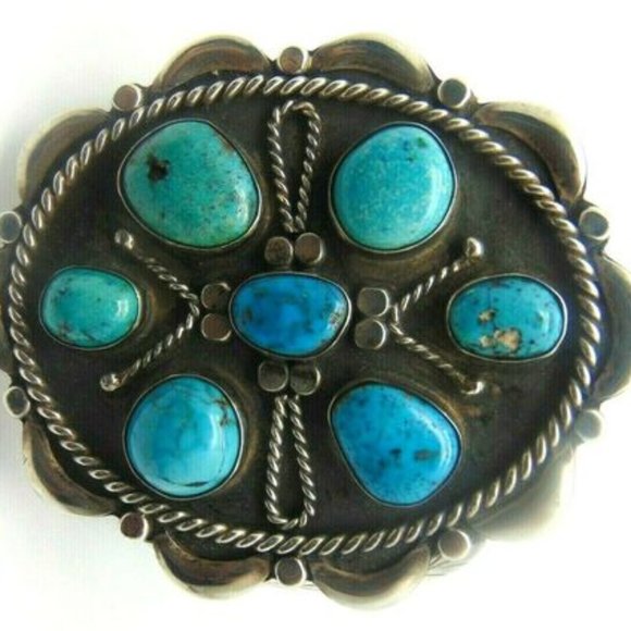 Native American Jewelry - Sterling Silver Turquoise Navajo Zuni Bracelet